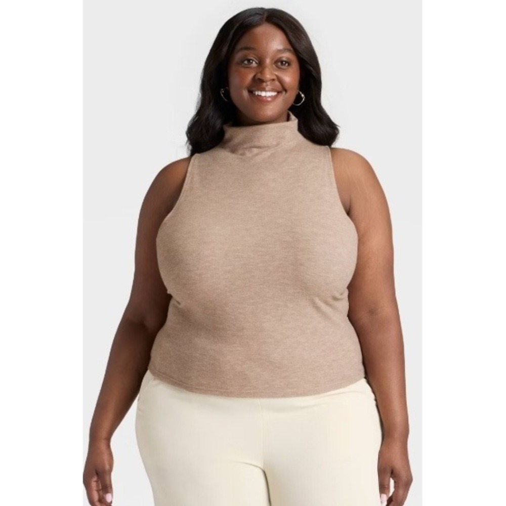 A New Day Oatmeal Sleeveless‎ Turtleneck Mock Neck Knit Top XXL NEW